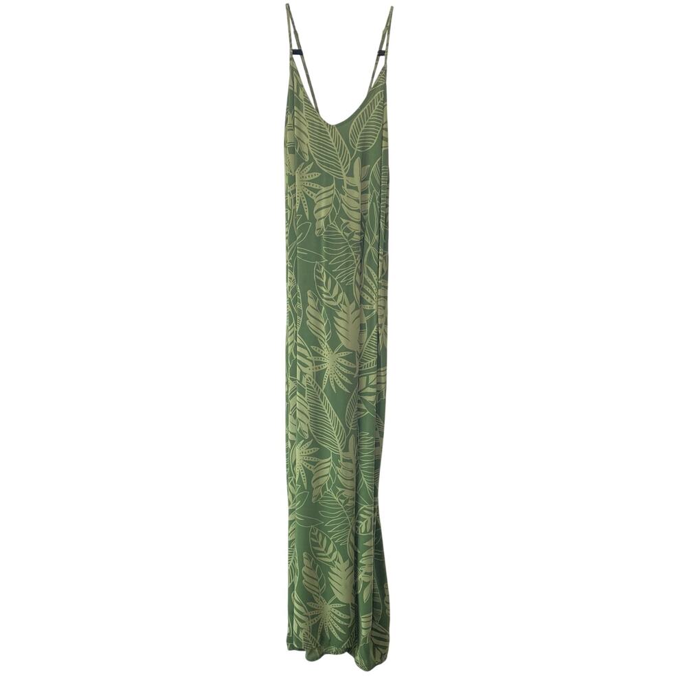 Old Navy Green Tropical Spaghetti Strap Cross Back Maxi Dress Size XL Resortwear